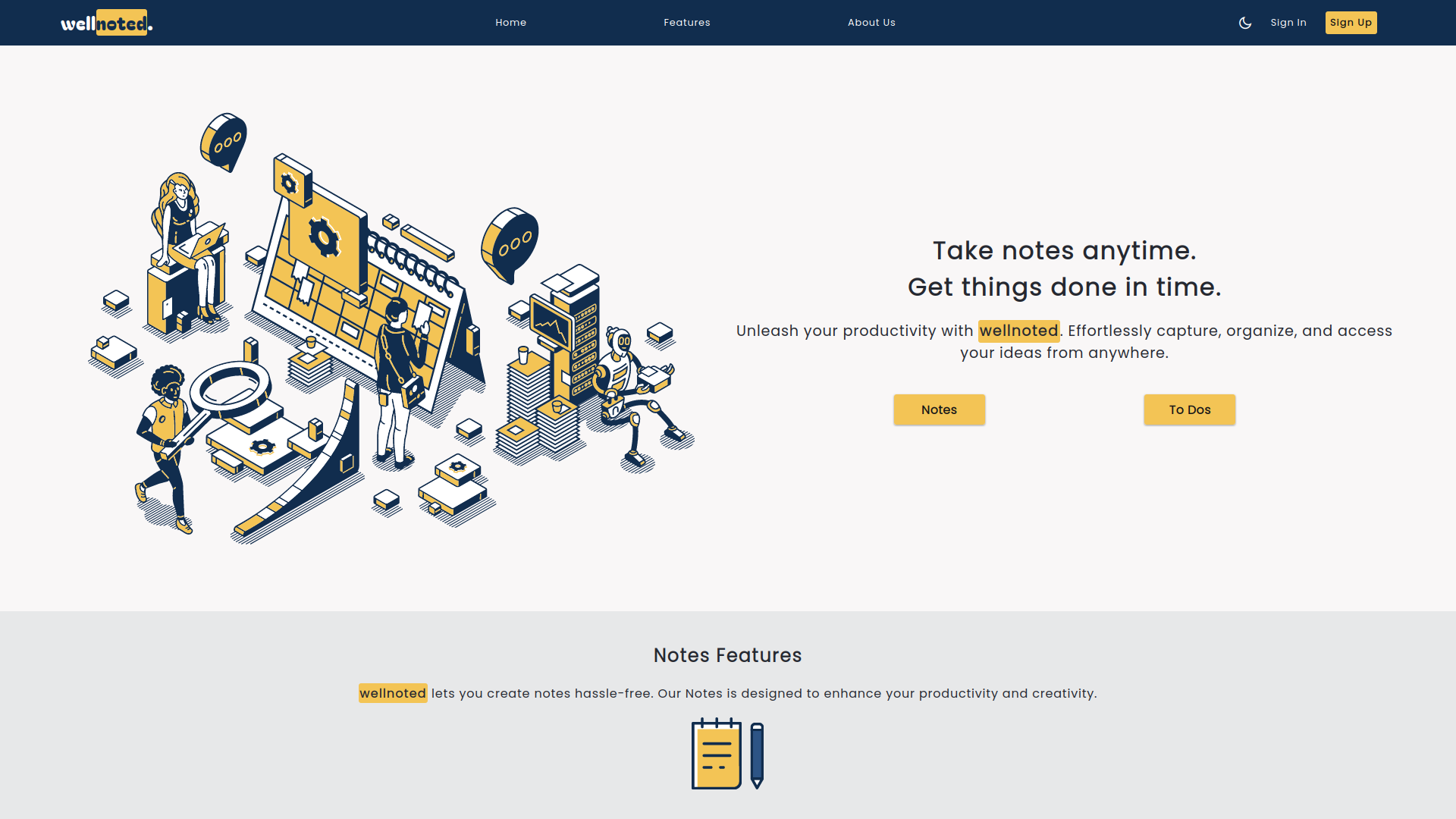 wellnoted - landing page